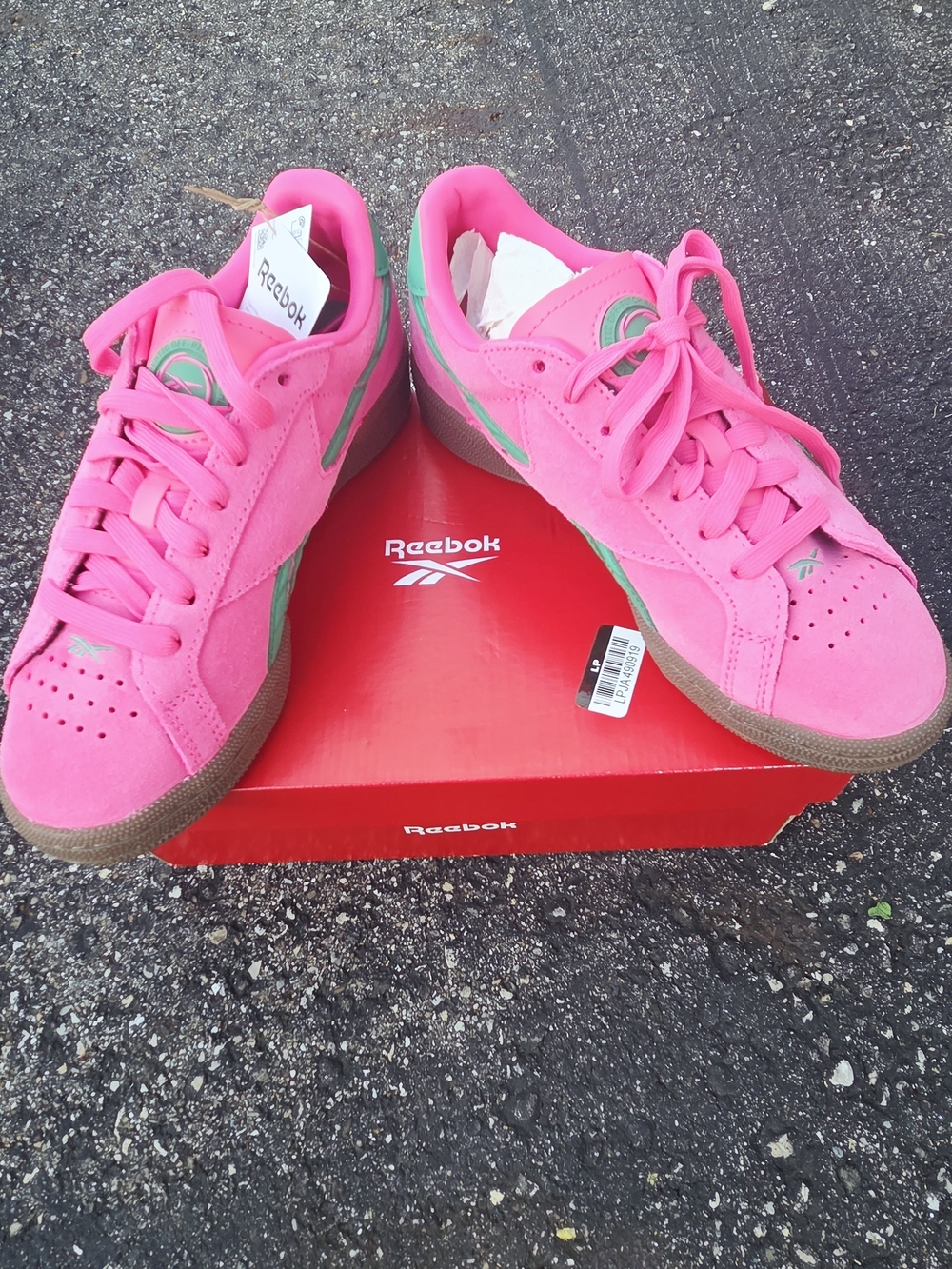 Reebok Pink Suede Sneakers with Green Accents